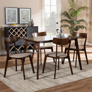 Baxton Studio Baxton Studio Nori 5-Piece Mid-Century Modern Dining Set in Light Beige & Walnut - Stylish Comfort! Iora/Fiesta-Latte/Walnut-5PC Dining Set