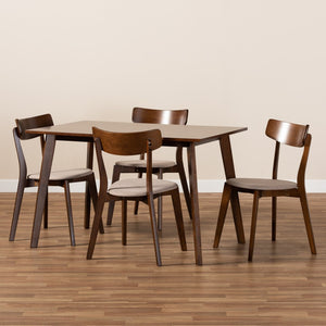 Baxton Studio Baxton Studio Nori 5-Piece Mid-Century Modern Dining Set in Light Beige & Walnut - Stylish Comfort! Iora/Fiesta-Latte/Walnut-5PC Dining Set