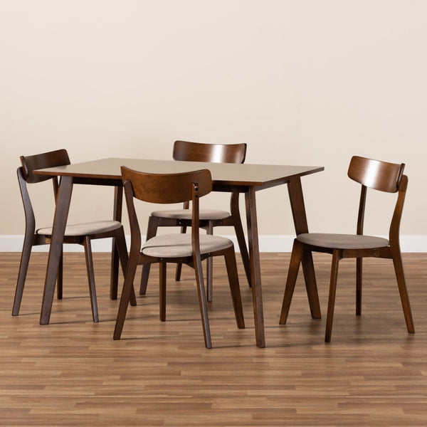 Baxton Studio Baxton Studio Nori 5-Piece Mid-Century Modern Dining Set in Light Beige & Walnut - Stylish Comfort! Iora/Fiesta-Latte/Walnut-5PC Dining Set