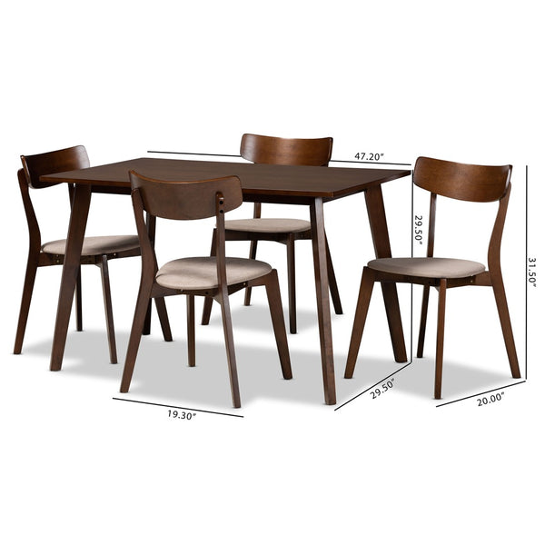 Baxton Studio Baxton Studio Nori 5-Piece Mid-Century Modern Dining Set in Light Beige & Walnut - Stylish Comfort! Iora/Fiesta-Latte/Walnut-5PC Dining Set