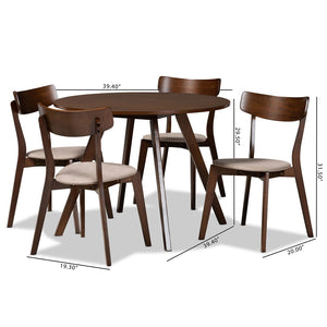 Baxton Studio Baxton Studio Rika 5-Piece Mid-Century Dining Set with Light Beige Upholstered Chairs & Round Table Iora/Hexa-Latte/Walnut-5PC Dining Set