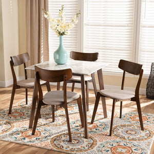 Baxton Studio Baxton Studio 5-Piece Mid-Century Modern Dining Set with Faux Marble Table & Walnut Finish Chairs Reba Beige Reba-Latte/Walnut-5PC Dining Set