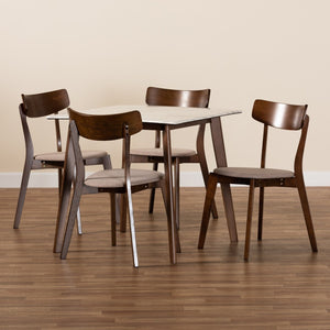 Baxton Studio Baxton Studio 5-Piece Mid-Century Modern Dining Set with Faux Marble Table & Walnut Finish Chairs Reba Beige Reba-Latte/Walnut-5PC Dining Set
