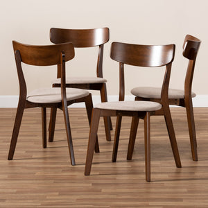 Baxton Studio Baxton Studio Iora Mid-Century Modern 4-Piece Dining Chair Set with Light Beige Upholstery & Walnut Wood Iora-Latte/Walnut-DC