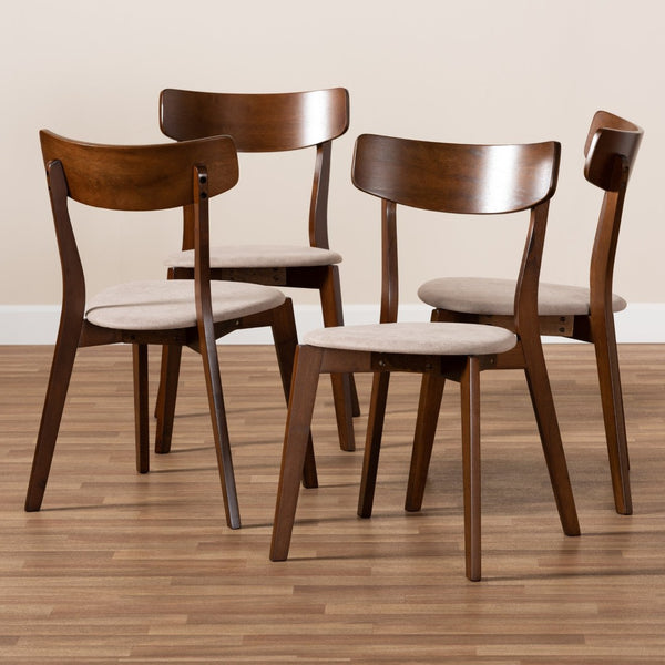 Baxton Studio Baxton Studio Iora Mid-Century Modern 4-Piece Dining Chair Set with Light Beige Upholstery & Walnut Wood Iora-Latte/Walnut-DC