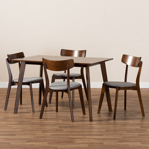 Baxton Studio Baxton Studio Nori 5-Piece Dining Set - Mid-Century Modern Light Grey Upholstery with Walnut Finish Iora/Fiesta-Smoke/Walnut-5PC Dining Set