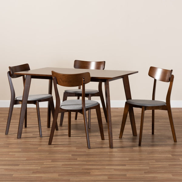 Baxton Studio Baxton Studio Nori 5-Piece Dining Set - Mid-Century Modern Light Grey Upholstery with Walnut Finish Iora/Fiesta-Smoke/Walnut-5PC Dining Set