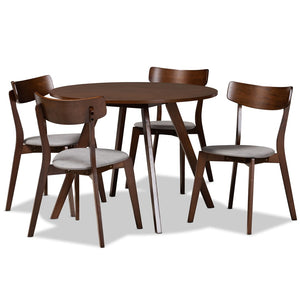 Baxton Studio Baxton Studio Rika 5-Piece Mid-Century Modern Dining Set with Light Grey Upholstered Chairs & Table Iora/Hexa-Smoke/Walnut-5PC Dining Set