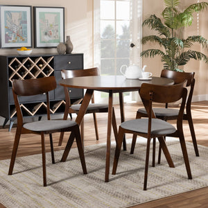 Baxton Studio Baxton Studio Rika 5-Piece Mid-Century Modern Dining Set with Light Grey Upholstered Chairs & Table Iora/Hexa-Smoke/Walnut-5PC Dining Set