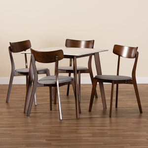 Baxton Studio Baxton Studio 5-Piece Mid-Century Modern Dining Set with Faux Marble Table & Walnut Finish Chairs Reba Grey Reba-Smoke/Walnut-5PC Dining Set