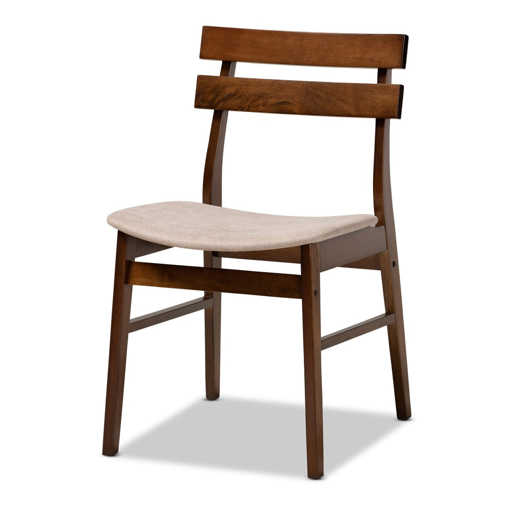 Baxton Studio Baxton Studio Eleri 5-Piece Mid-Century Modern Dining Set with Light Beige Upholstery & Walnut Finish Delvin/Fiesta-Latte/Walnut-5PC Dining Set