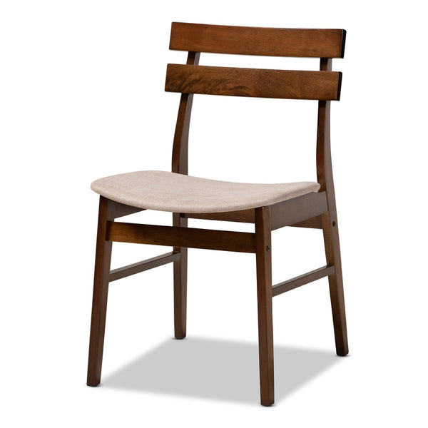 Baxton Studio Baxton Studio Eleri 5-Piece Mid-Century Modern Dining Set with Light Beige Upholstery & Walnut Finish Delvin/Fiesta-Latte/Walnut-5PC Dining Set