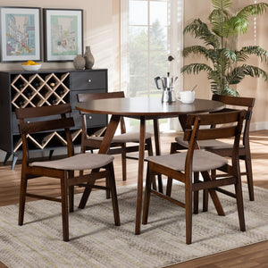 Baxton Studio Baxton Studio Eiko 5-Piece Mid-Century Modern Dining Set with Light Beige Upholstery & Walnut Finish Delvin/Hexa-Latte/Walnut-5PC Dining Set