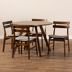 Baxton Studio Baxton Studio Eiko 5-Piece Mid-Century Modern Dining Set with Light Beige Upholstery & Walnut Finish Delvin/Hexa-Latte/Walnut-5PC Dining Set