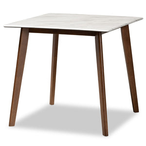 Baxton Studio Baxton Studio Richmond 5-Piece Mid-Century Dining Set with Faux Marble Table & Upholstered Chairs Richmond-Latte/Walnut-5PC Dining Set