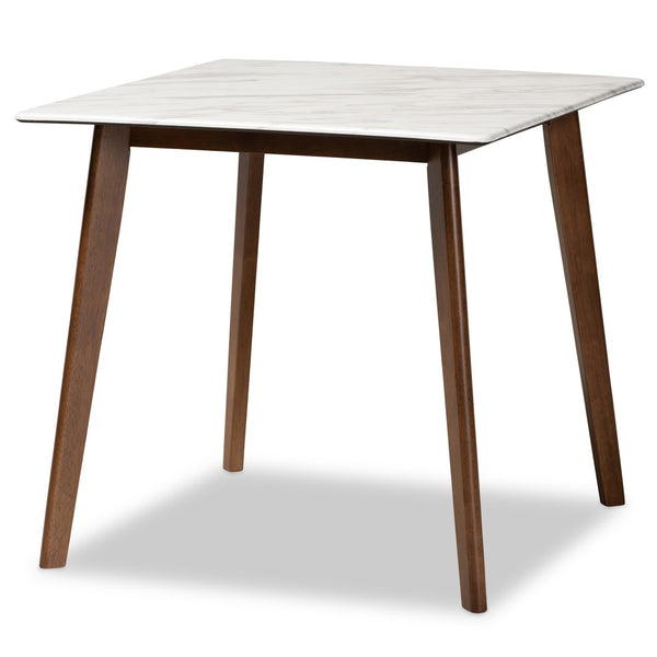 Baxton Studio Baxton Studio Richmond 5-Piece Mid-Century Dining Set with Faux Marble Table & Upholstered Chairs Richmond-Latte/Walnut-5PC Dining Set