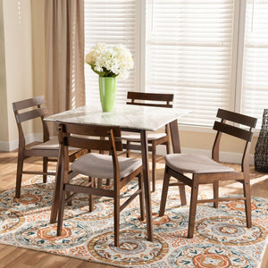 Baxton Studio Baxton Studio Richmond 5-Piece Mid-Century Dining Set with Faux Marble Table & Upholstered Chairs Richmond-Latte/Walnut-5PC Dining Set