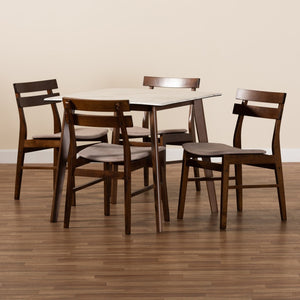 Baxton Studio Baxton Studio Richmond 5-Piece Mid-Century Dining Set with Faux Marble Table & Upholstered Chairs Richmond-Latte/Walnut-5PC Dining Set