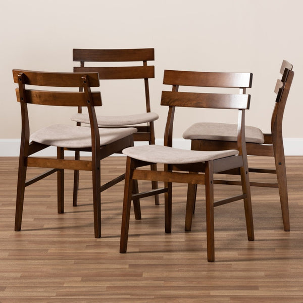 Baxton Studio Baxton Studio Devlin 4-Piece Mid-Century Modern Dining Chair Set in Light Beige & Walnut Finish Delvin-Latte/Walnut-DC