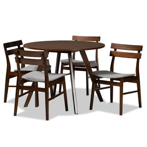 Baxton Studio Baxton Eiko 5-Piece Dining Set: Stylish Mid-Century Modern Light Grey Upholstery & Walnut Finish Delvin/Hexa-Smoke/Walnut-5PC Dining Set