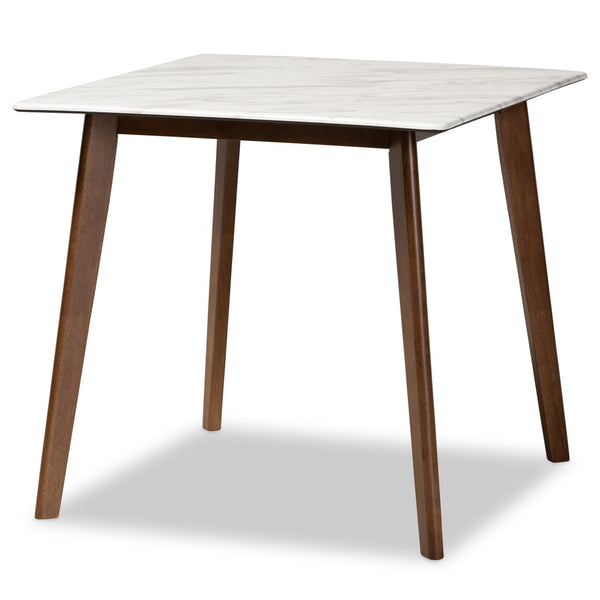 Baxton Studio Baxton Studio 5-Piece Mid-Century Modern Dining Set with Faux Marble Table & Light Grey Upholstery Richmond-Smoke/Walnut-5PC Dining Set