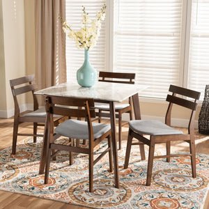 Baxton Studio Baxton Studio 5-Piece Mid-Century Modern Dining Set with Faux Marble Table & Light Grey Upholstery Richmond-Smoke/Walnut-5PC Dining Set