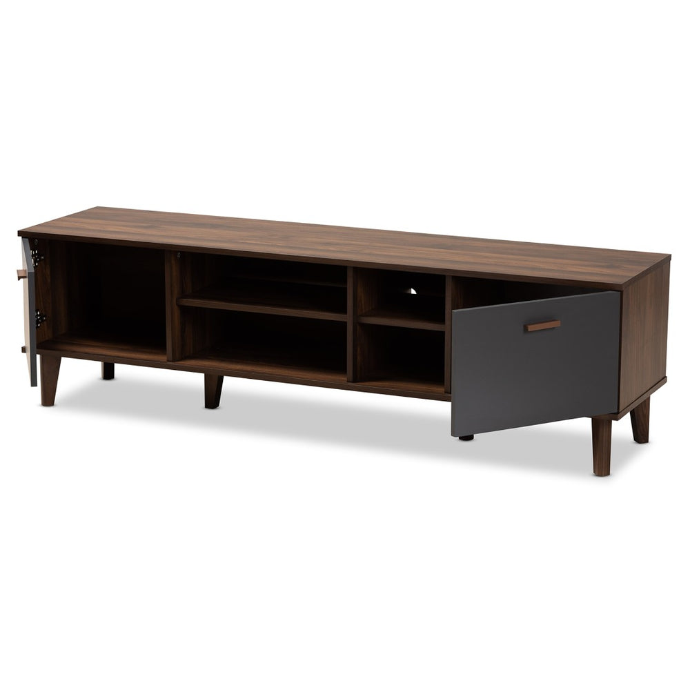 Baxton Studio Baxton Studio Moina Mid-Century Modern Two-Tone TV Stand for Stylish Storage & Clean Cable Management SE TV90810WI-Columbia/Dark Grey-TV Stand