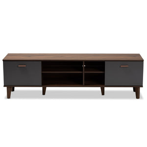 Baxton Studio Baxton Studio Moina Mid-Century Modern Two-Tone TV Stand for Stylish Storage & Clean Cable Management SE TV90810WI-Columbia/Dark Grey-TV Stand