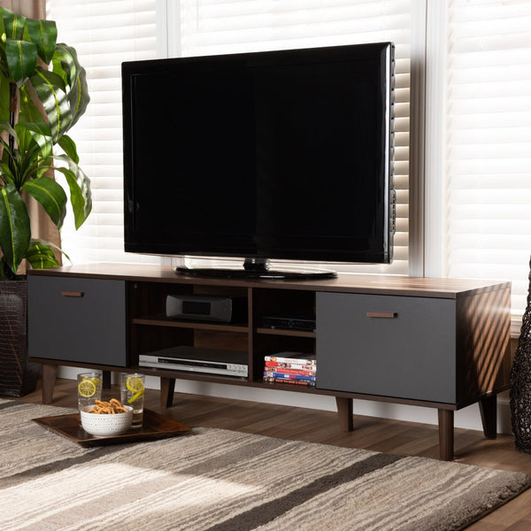 Baxton Studio Baxton Studio Moina Mid-Century Modern Two-Tone TV Stand for Stylish Storage & Clean Cable Management SE TV90810WI-Columbia/Dark Grey-TV Stand