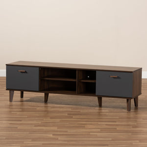 Baxton Studio Baxton Studio Moina Mid-Century Modern Two-Tone TV Stand for Stylish Storage & Clean Cable Management SE TV90810WI-Columbia/Dark Grey-TV Stand