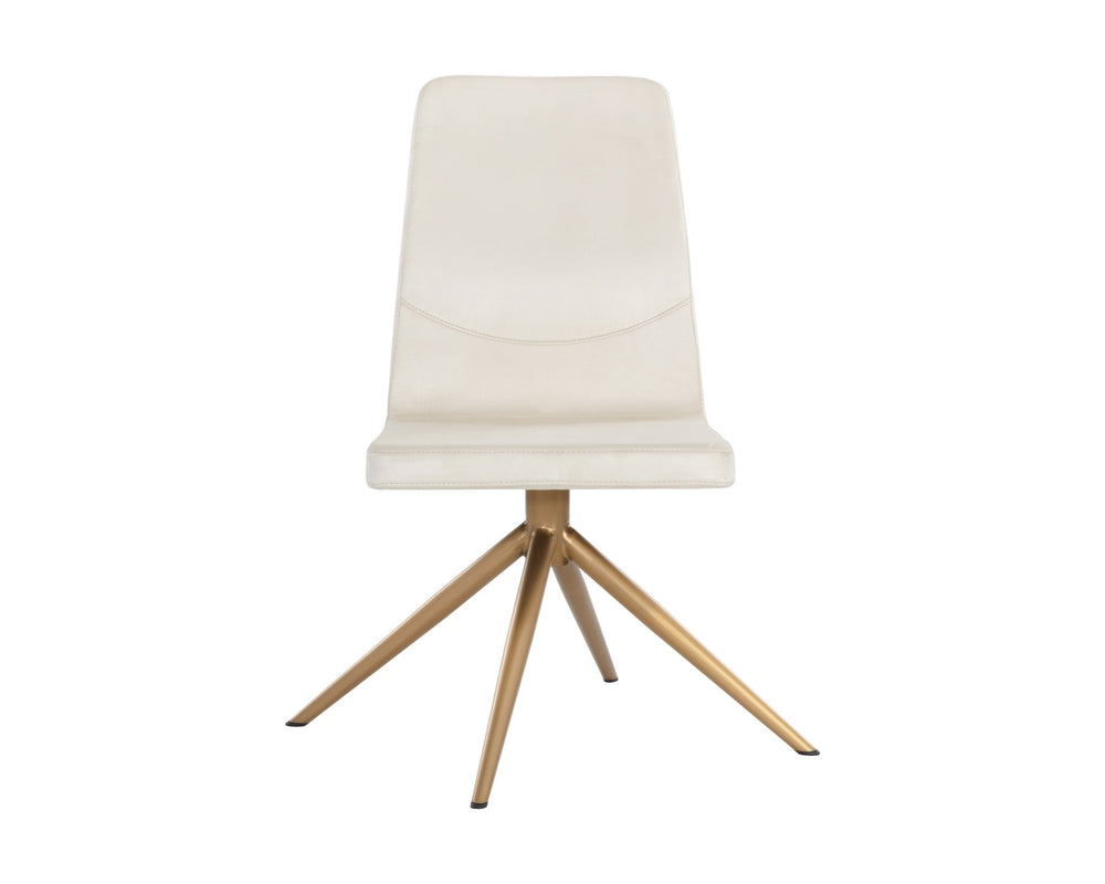 Sunpan Hilda Swivel Upholstered Dining Chair with Gold Legs and Cream Fabric Glam Appeal 108193
