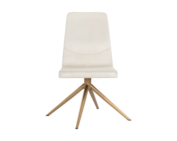 Sunpan Hilda Swivel Upholstered Dining Chair with Gold Legs and Cream Fabric Glam Appeal 108193