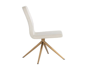 Sunpan Hilda Swivel Upholstered Dining Chair with Gold Legs and Cream Fabric Glam Appeal 108193