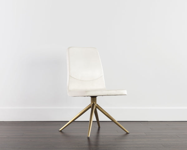 Sunpan Hilda Swivel Upholstered Dining Chair with Gold Legs and Cream Fabric Glam Appeal 108193
