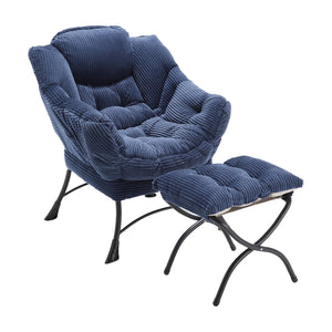 English Elm Lazy Chair Plush Ottoman Lounge Chair with Ergonomic Back, Side Pocket, Steel Frame Comfort Navy Blue W640P271552