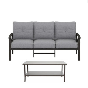 English Elm 3-piece Outdoor Steel Patio Conversation Set with Thick Cushions and Coffee Table Gray B082S00129