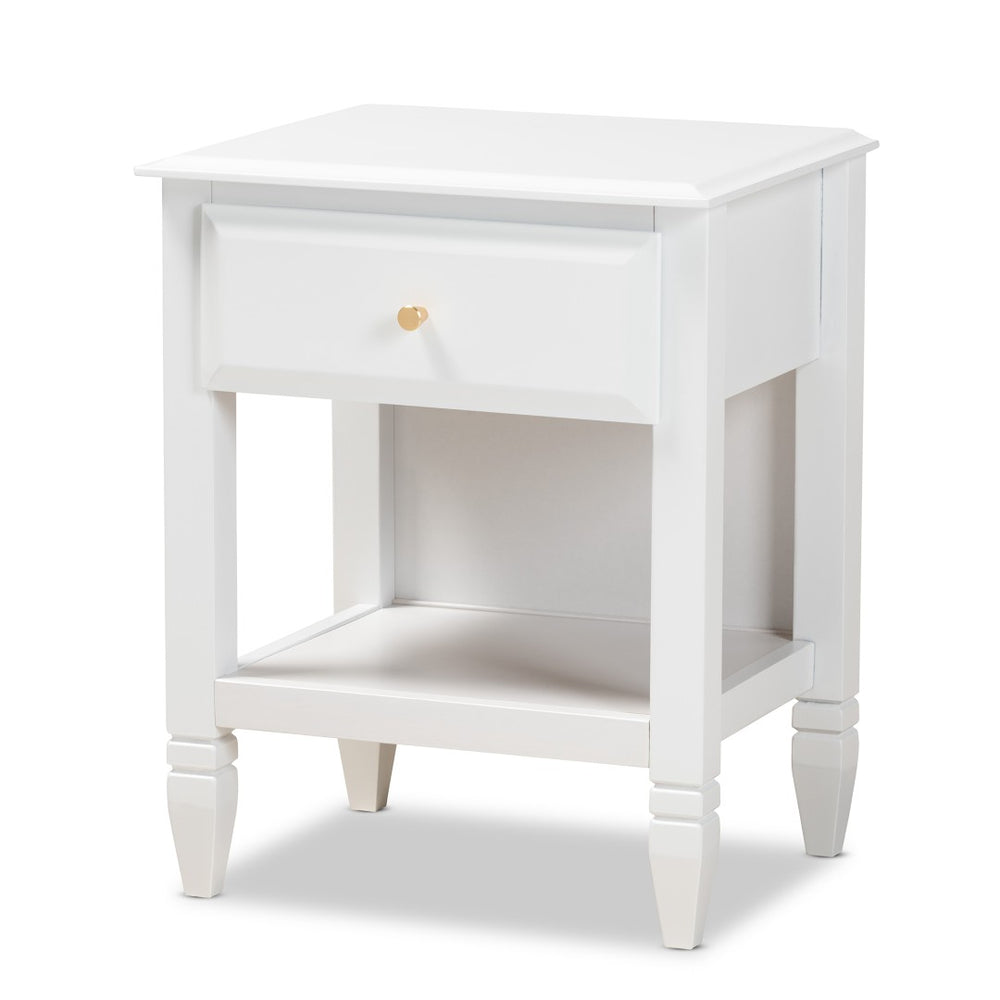 Baxton Studio Baxton Studio Naomi Elegant White Wood Nightstand with Gold Hardware and Storage for Your Bedroom MG0038-White-NS