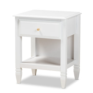 Baxton Studio Baxton Studio Naomi Elegant White Wood Nightstand with Gold Hardware and Storage for Your Bedroom MG0038-White-NS