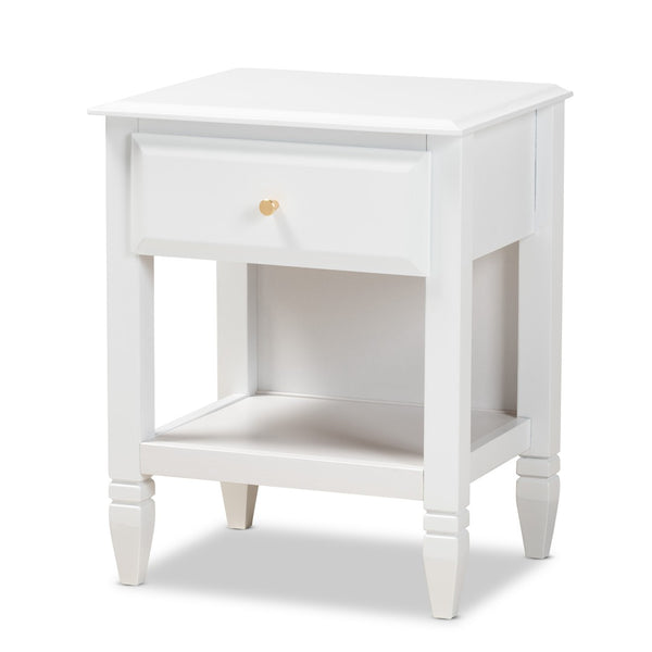 Baxton Studio Baxton Studio Naomi Elegant White Wood Nightstand with Gold Hardware and Storage for Your Bedroom MG0038-White-NS