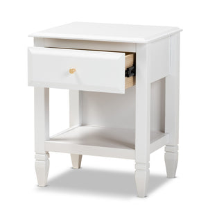 Baxton Studio Baxton Studio Naomi Elegant White Wood Nightstand with Gold Hardware and Storage for Your Bedroom MG0038-White-NS