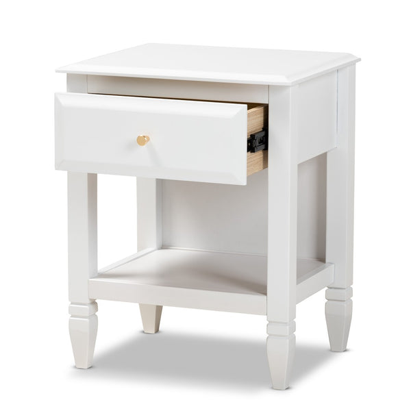 Baxton Studio Baxton Studio Naomi Elegant White Wood Nightstand with Gold Hardware and Storage for Your Bedroom MG0038-White-NS