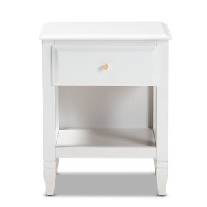 Baxton Studio Baxton Studio Naomi Elegant White Wood Nightstand with Gold Hardware and Storage for Your Bedroom MG0038-White-NS