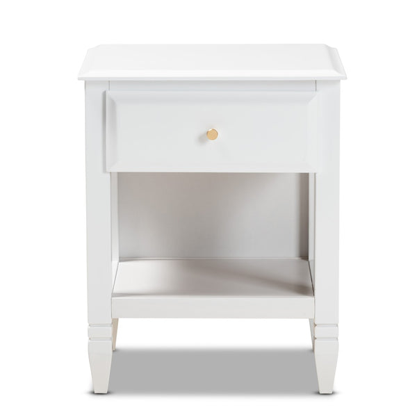 Baxton Studio Baxton Studio Naomi Elegant White Wood Nightstand with Gold Hardware and Storage for Your Bedroom MG0038-White-NS
