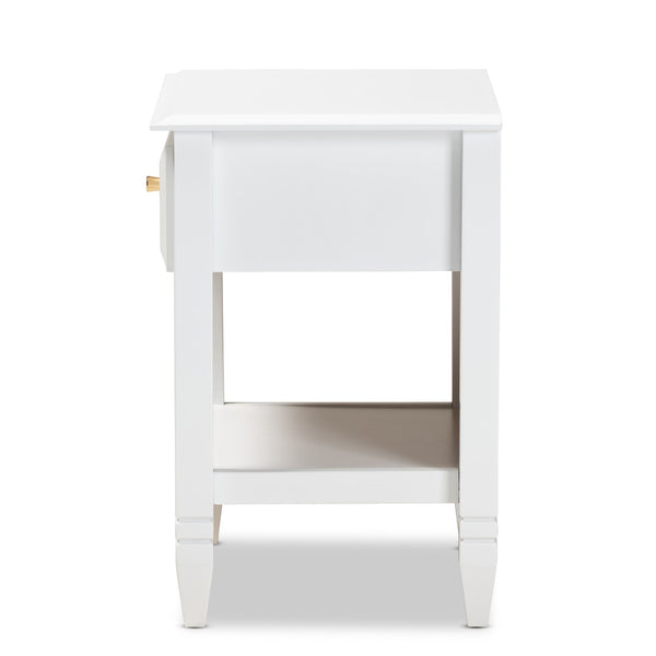 Baxton Studio Baxton Studio Naomi Elegant White Wood Nightstand with Gold Hardware and Storage for Your Bedroom MG0038-White-NS