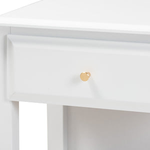Baxton Studio Baxton Studio Naomi Elegant White Wood Nightstand with Gold Hardware and Storage for Your Bedroom MG0038-White-NS