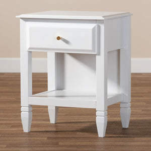 Baxton Studio Baxton Studio Naomi Elegant White Wood Nightstand with Gold Hardware and Storage for Your Bedroom MG0038-White-NS