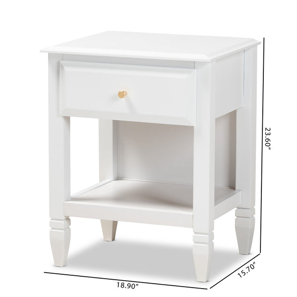 Baxton Studio Baxton Studio Naomi Elegant White Wood Nightstand with Gold Hardware and Storage for Your Bedroom MG0038-White-NS