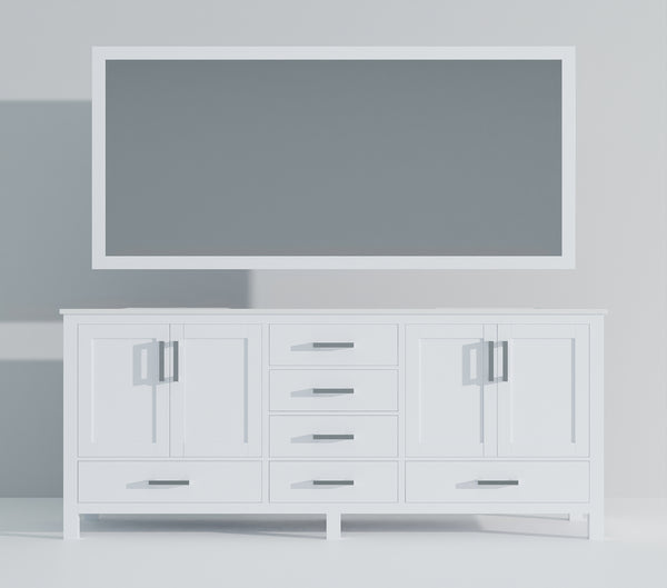 English Elm White Double Bath Vanity 84-inch W x 22-inch D with White Quartz Top, Soft-Close Drawers & Mirrors B2731S00847