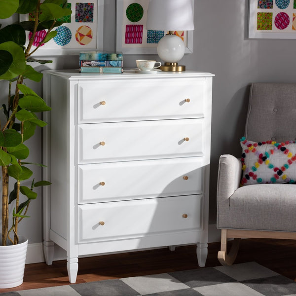 Baxton Studio Baxton Studio Naomi Elegant White 4-Drawer Chest - Classic Glam Storage for Bedroom Essentials MG0038-White-4DW-Chest