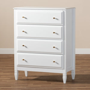 Baxton Studio Baxton Studio Naomi Elegant White 4-Drawer Chest - Classic Glam Storage for Bedroom Essentials MG0038-White-4DW-Chest